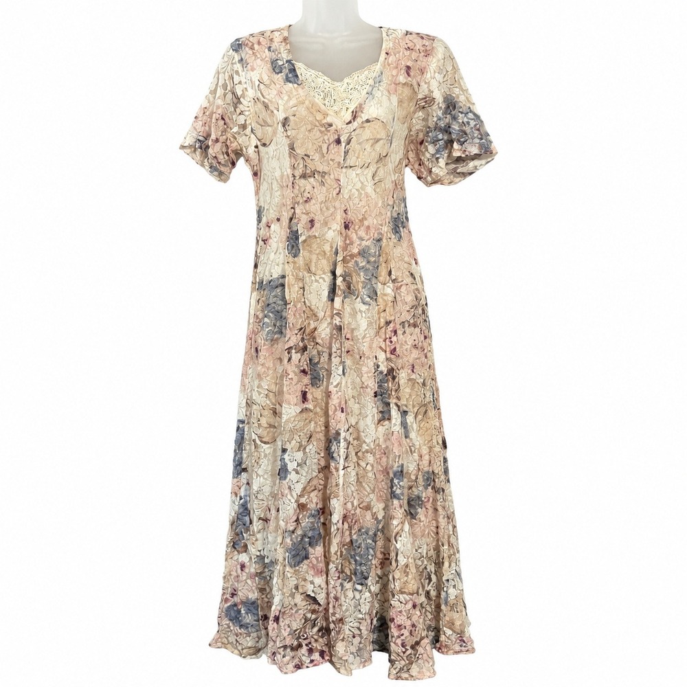 VTG Nostalgia Maxi Dress S Floral Lace Lined Boho Cottagecore Romantic Victorian - Picture 2 of 16